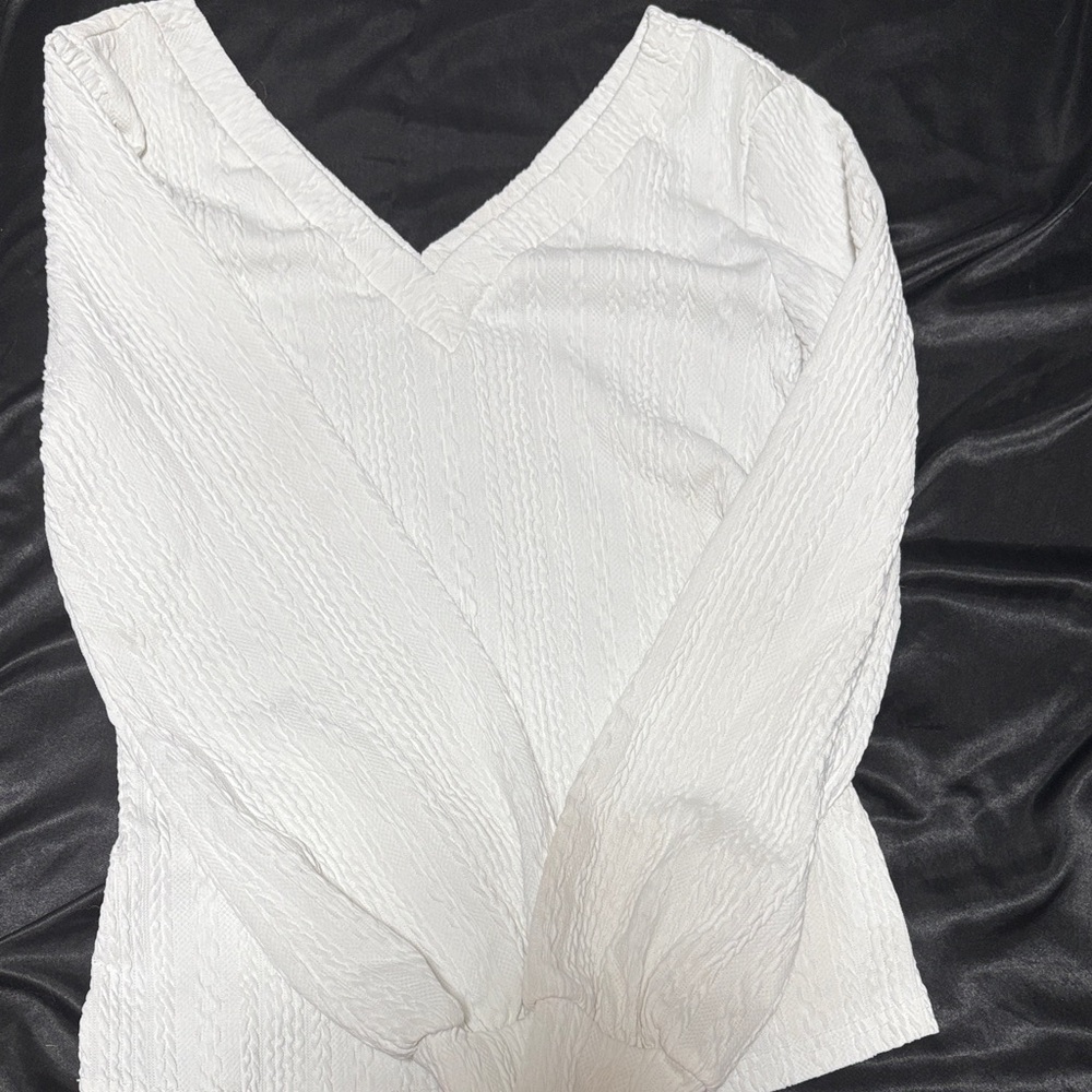 SHEIN White Textured V-Neck Sweater